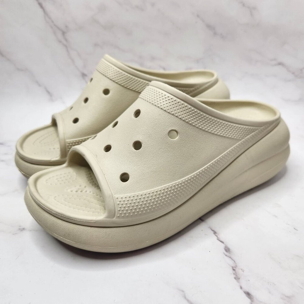 Crocs Crush Platform Slide Sandals Y2K Bone Beige Cream Slip-On Shoes W9